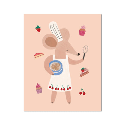 Kid of the Village Little Baker Mouse Fine Art Print - Peach
