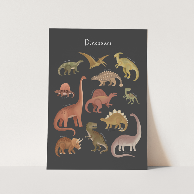 Kid of the Village Dinosaur Chart Fine Art Print - Black