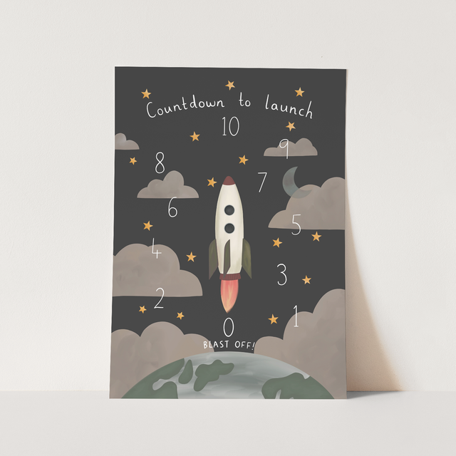 Kid of the Village Countdown to Launch Fine Art Print - Black
