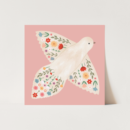 Kid of the Village Floral Dove Fine Art Print - Pink