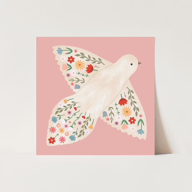 Kid of the Village Floral Dove Fine Art Print - Pink