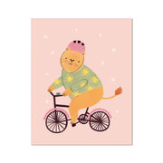 Kid of the Village Cycling Lion Fine Art Print - Pink
