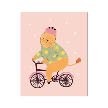 Kid of the Village Cycling Lion Fine Art Print - Pink