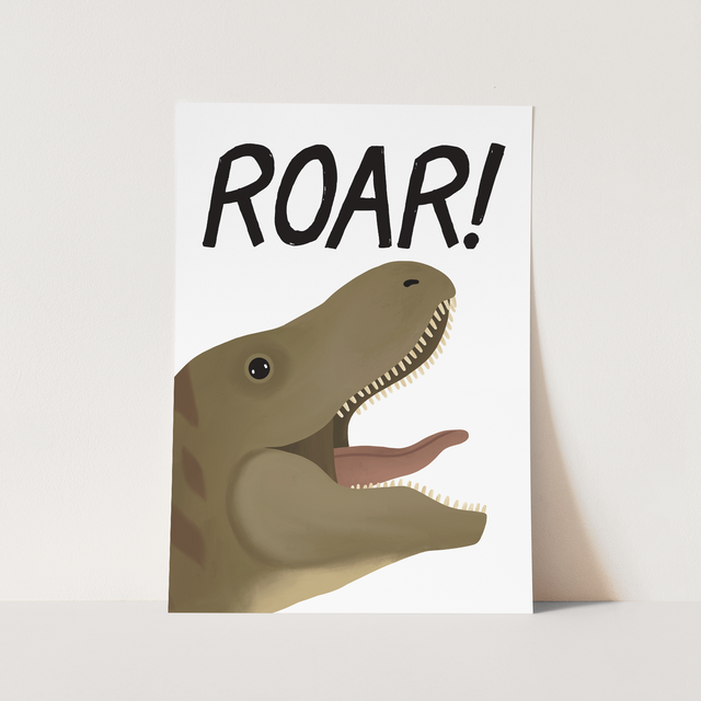 Kid of the Village Roar Dinosaur Fine Art Print - White
