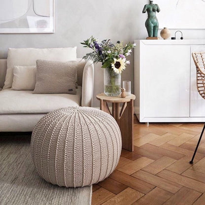 Zuri House Knitted Pouffe - Beige