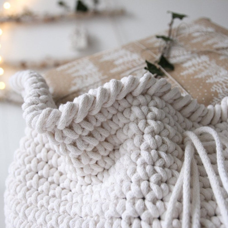 White crochet present sack 