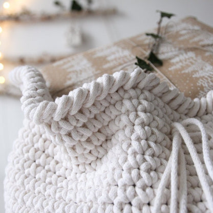 White crochet present sack 