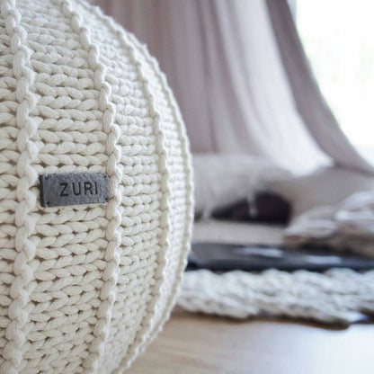 Zuri House Medium Knitted Pouffe - Ivory