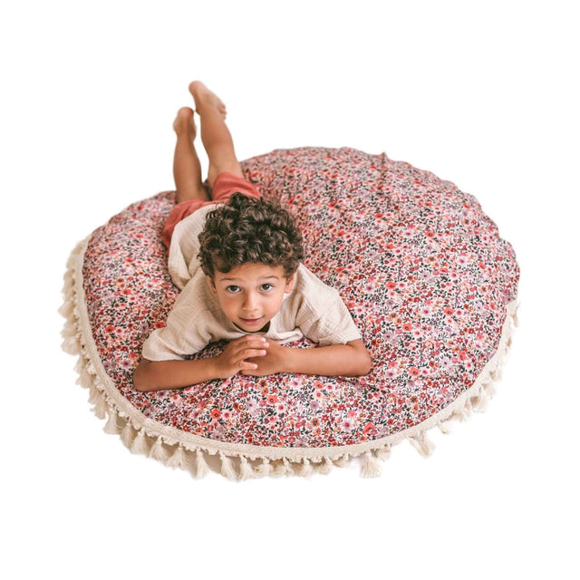 MiniCamp Tassel Floor Cushion - Pink Flowers