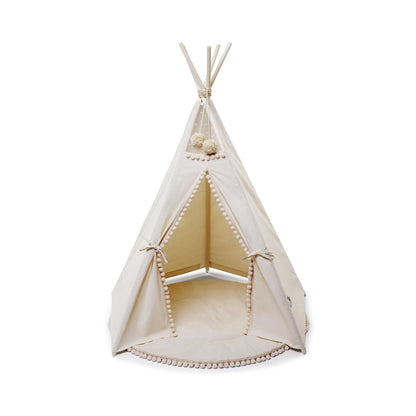 MiniCamp Teepee Play Tent with Pom Poms - Ecru
