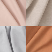 Close-up of Oliver Furniture Wood Original bunk bed/low loft bed curtain in pink, beige, grey, and orange cotton, creating a cozy hideout with a door and two windows, perfect for a child's bedroom decor. 