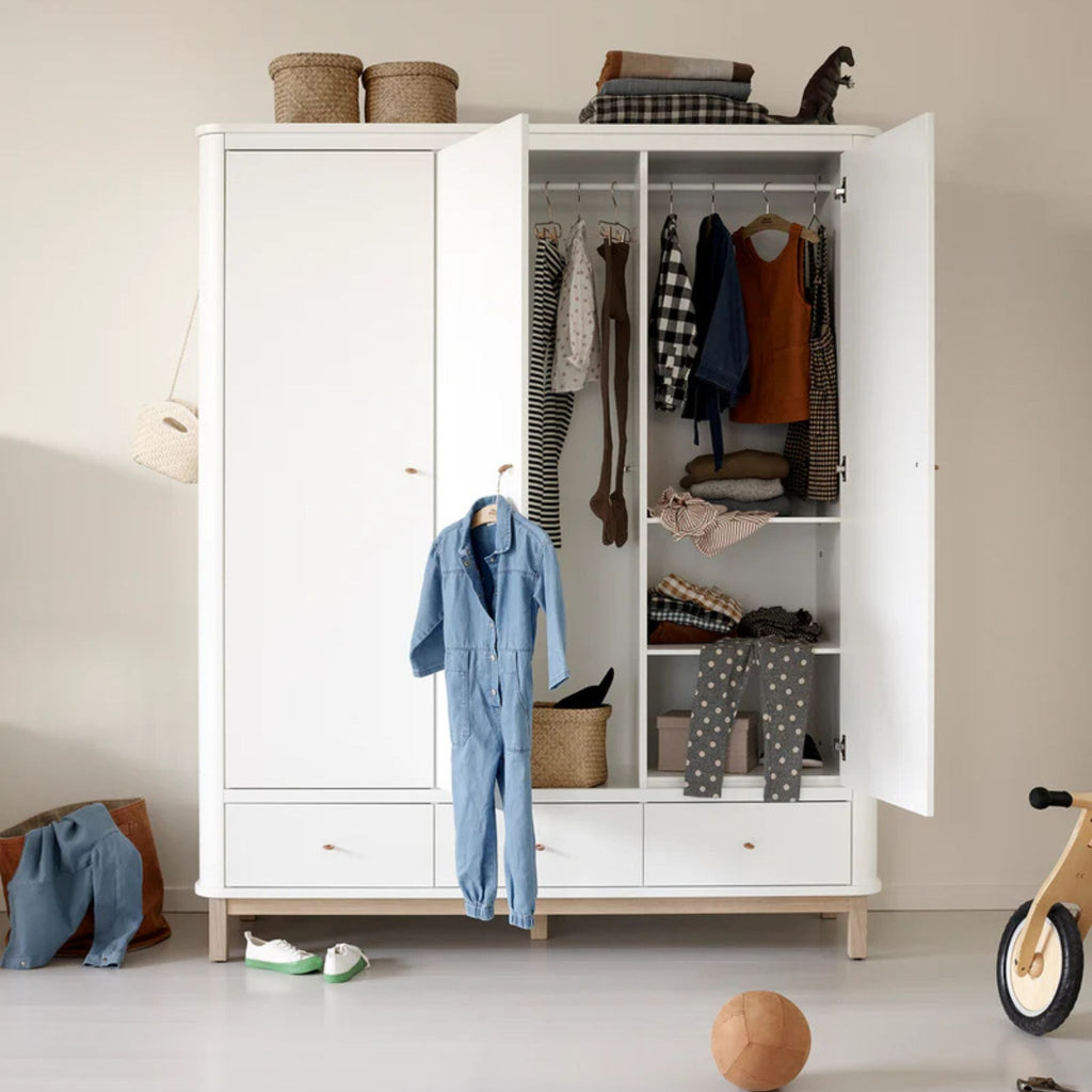 Wood Triple Wardrobe White Oak