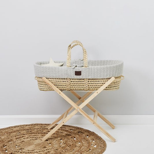 Little Green Sheep Moses Basket, Mattress and Stand Bundle - Dove