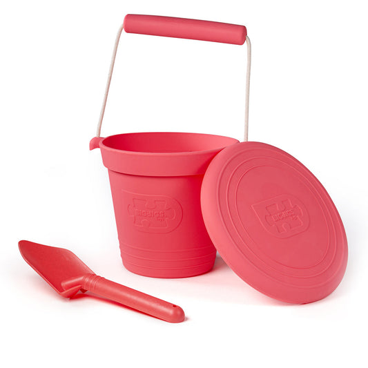 Bigjigs Toys Coral Pink Silicone Bucket, Flyer and Spade Set