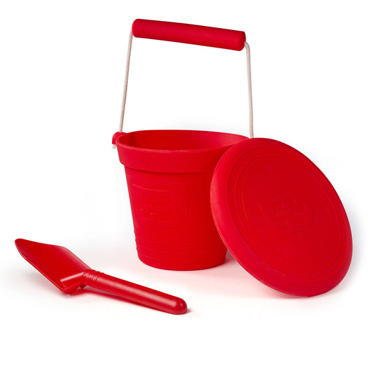 Bigjigs Toys Cherry Red Silicone Bucket, Flyer & Spade Set