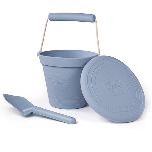 Bigjigs Toys Dove Grey Silicone Bucket, Flyer & Spade Set