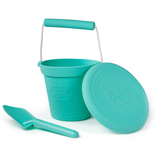 Bigjigs Toys Eggshell Green Silicone Bucket, Flyer and Spade Set