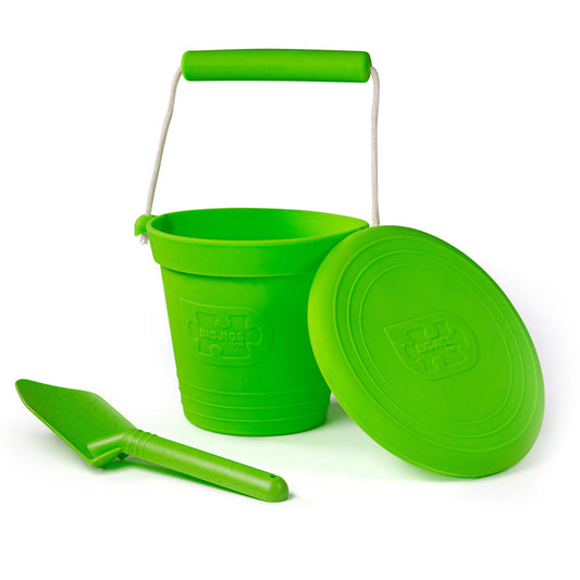 Bigjigs Toys Meadow Green Silicone Bucket, Flyer & Spade Set