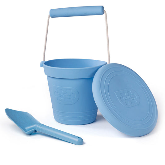 Bigjigs Toys Powder Blue Silicone Bucket, Flyer and Spade Set