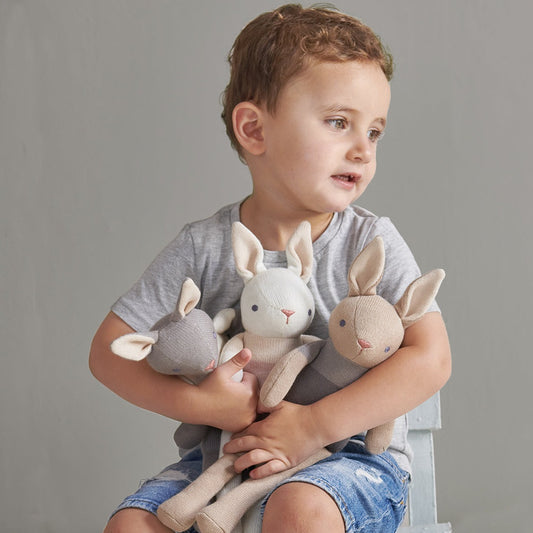 ThreadBear Design Baby Comforter, Rattle & Doll Bundle in Cream