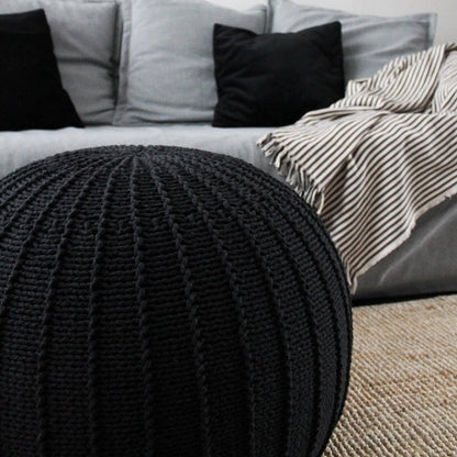 Zuri House Large Knitted Pouffe - Charcoal