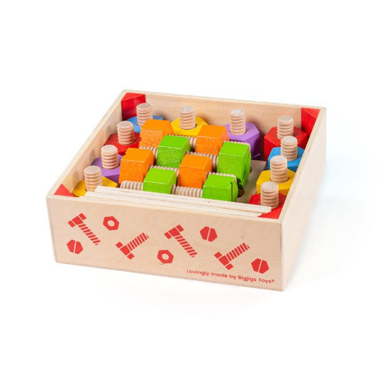 BigJigs Toys Wooden Crate of Nuts and Bolts