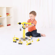 Bigjigs Toys Rail Yellow Crane Construction Set