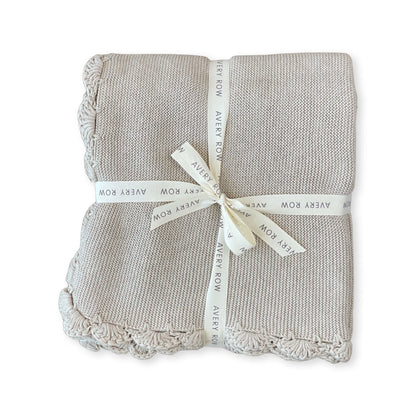Avery Row Scallop Knit Blanket - Stone