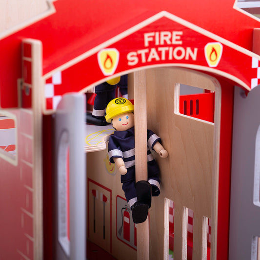 Bigjigs Toys City Wooden Fire Station Toy Playset