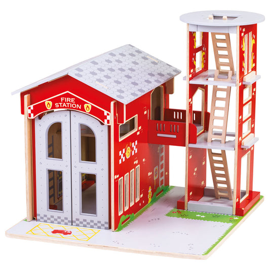 Bigjigs Toys City Wooden Fire Station Toy Playset
