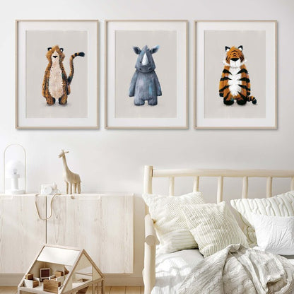 Tigercub Prints Neutral Jungle Safari Animal Nursery Prints (Set of 3)