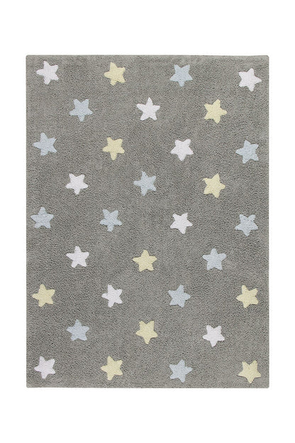 Lorena Canals Washable Rug Tricolor Stars - Grey/Blue