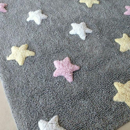 Lorena Canals Washable Rug Tricolor Stars - Grey/Pink