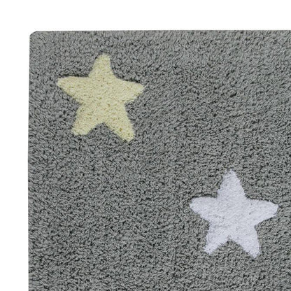 Lorena Canals Washable Rug Tricolor Stars - Grey/Pink