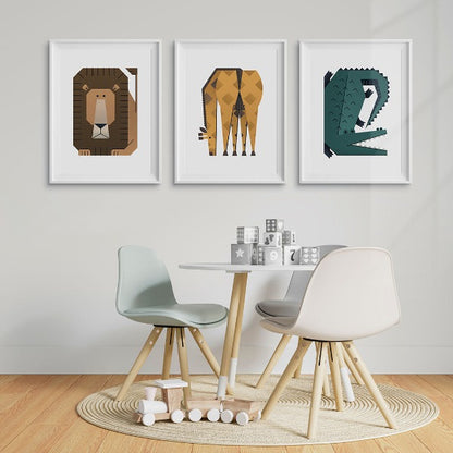 Tigercub Prints Minimal Safari Animals Nursery Prints Set of 3