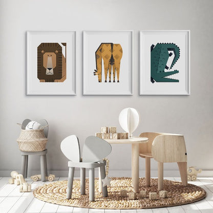 Tigercub Prints Minimal Safari Animals Nursery Prints Set of 3