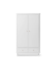 White Oliver Furniture Wood double wardrobe with two doors, soft-close drawers, and Nordic-inspired design for bedrooms and nurseries.