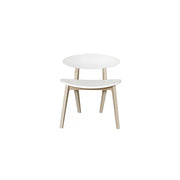 Oliver Furniture PingPong Kids Chair in White and Oak, a stylish and functional toddler chair with a Scandinavian design perfect for crafting or dining, and crafted with white-lacquered molded birch and white-oiled oak veneer. 