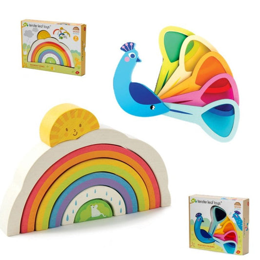 Tender Leaf Toys Peacock Colours & Rainbow Stacker Bundle