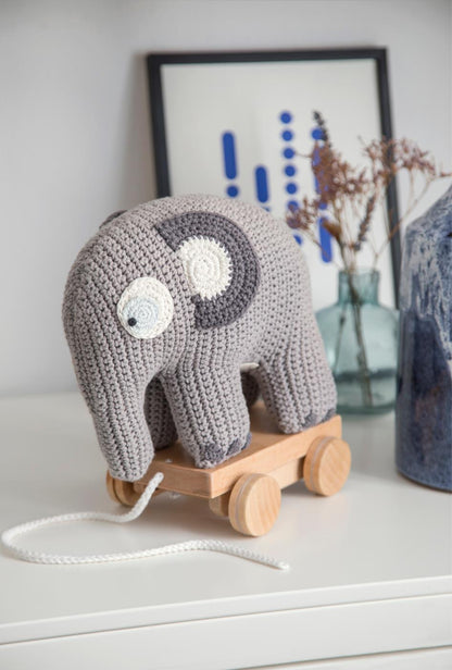 Sebra Crochet Pull Along Toy Fanto The Elephant - Grey