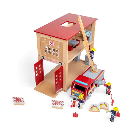 Tidlo Wooden Fire Station Playset