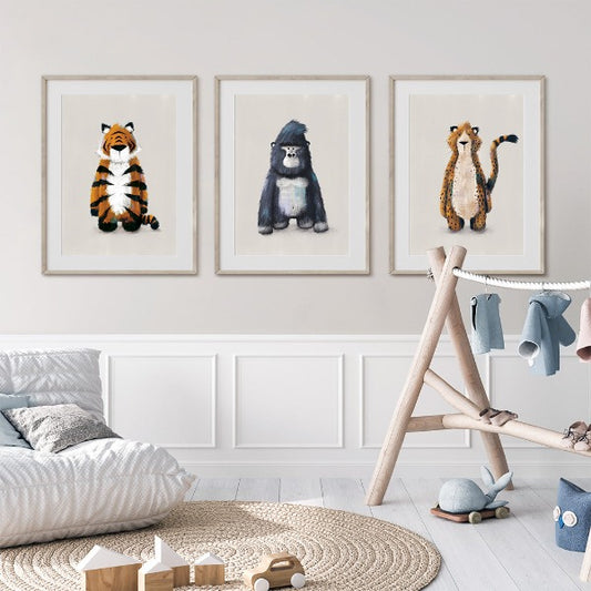 Tigercub Prints Neutral Jungle Safari Animal Nursery Prints (Set of 3)