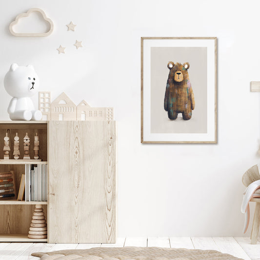 Tigercub Prints Benji the Bear Woodland Nursery Print (Neutral)