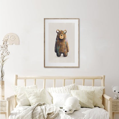 Tigercub Prints Benji the Bear Woodland Nursery Print (Neutral)