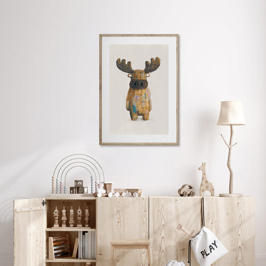 Tigercub Prints Bruce the Moose Woodland Nursery Print (Neutral)