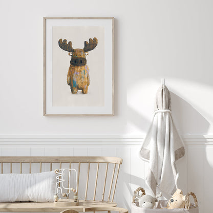 Tigercub Prints Bruce the Moose Woodland Nursery Print (Neutral)