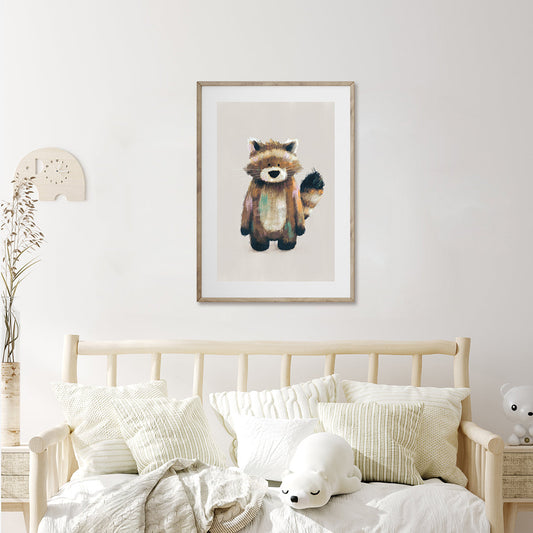 Tigercub Prints Ralphy the Racoon Woodland Nursery Print (Neutral)