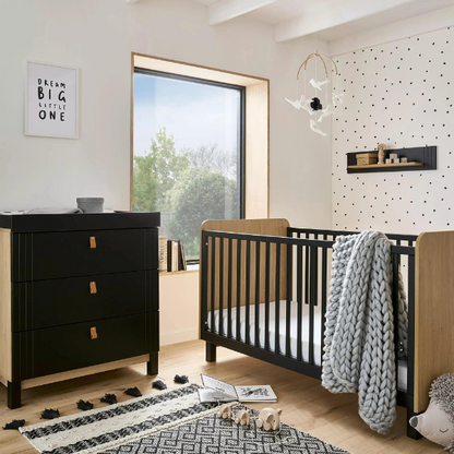 CuddleCo Rafi Nursery Furniture Set (3 Pcs) - Oak & Black