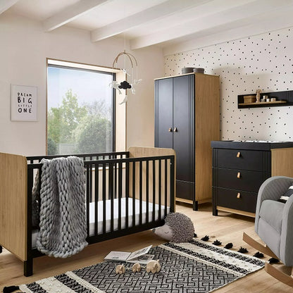 CuddleCo Rafi 5 Piece Nursery Furniture Set - Oak & Black