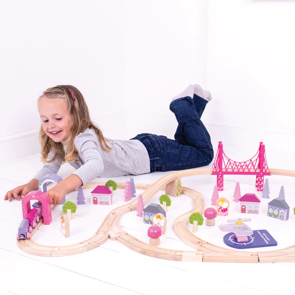 Bigjigs Rail Fairy Town Train Set Pink Wooden Train Set Scandiborn